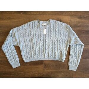 Cable Knit Cropped Crew Sweater Aeropostale Womens XL Green Boxy Preppy NEW